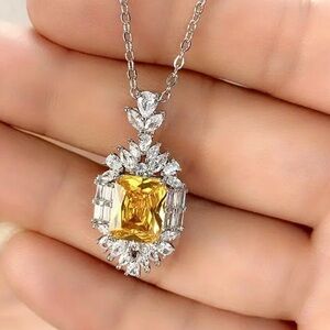 NEW - Golden Yellow & SilverTone Zirconia Pendant Necklace